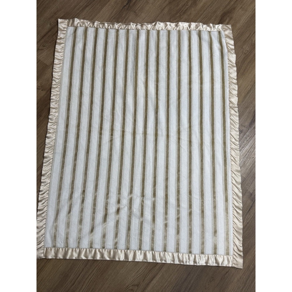Walmart George Gold Cream Tan Stripe Baby Blanket Satin Trim Security Lovey